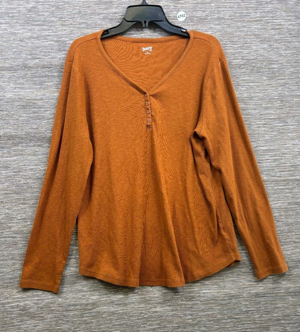 Duluth Trading Makers Studio Cotton Rib Slub Henley Top Womens Size XL Terracota